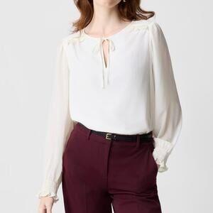 J.Crew Factory Boho Tie Front Long Sleeve Top Ivory Size XL NWT